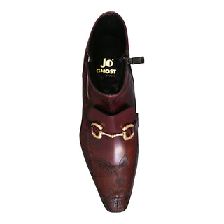 Jo Ghost 4971 Men's Shoes Burgundy Flower Print Leather Horsebit Boots (JG5361)-AmbrogioShoes