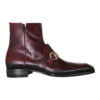 Jo Ghost 4971 Men's Shoes Burgundy Flower Print Leather Horsebit Boots (JG5361)-AmbrogioShoes