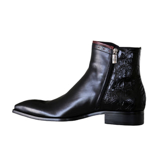 Jo Ghost 4989 Black Crocodile Print / Calf-Skin Leather Boots (JG5363)-AmbrogioShoes