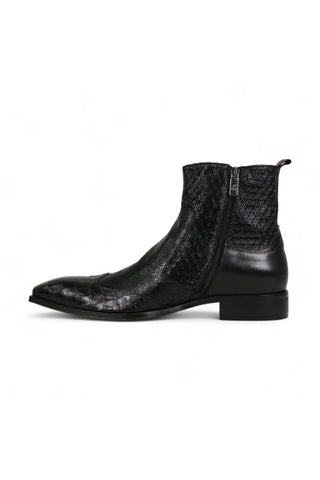 Jo Ghost 4991 Black Texture Embossed Calf-Skin Leather Multi-Buckle Boots (JG5359)