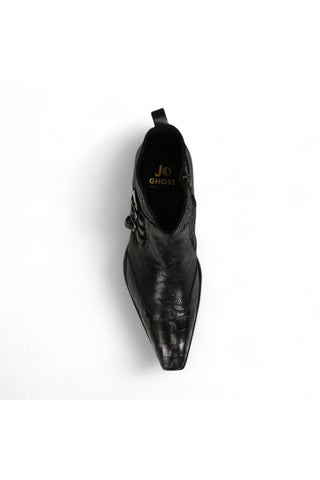 Jo Ghost 4991 Black Texture Embossed Calf-Skin Leather Multi-Buckle Boots (JG5359)