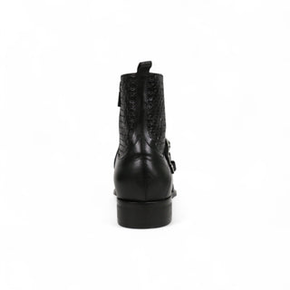 Jo Ghost 4991 Black Texture Print Calf-Skin Leather Multi-Buckle Boots (JG5359)-AmbrogioShoes