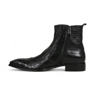 Jo Ghost 4991 Men's Shoes Black Texture Print Calf-Skin Leather Multi-Buckle Boots (JG5359)-AmbrogioShoes
