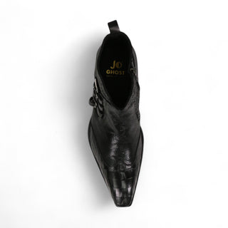 Jo Ghost 4991 Men's Shoes Black Texture Print Calf-Skin Leather Multi-Buckle Boots (JG5359)-AmbrogioShoes