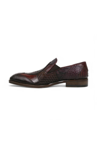 Jo Ghost 4992 Burgundy Multi Texture Embossed Leather Loafers (JG5366)