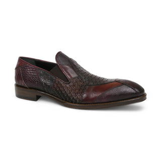 Jo Ghost 4992 Burgundy Multi Texture Print Leather Loafers (JG5366)-AmbrogioShoes