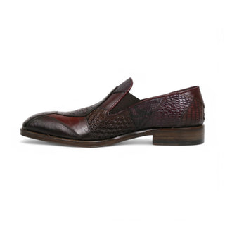 Jo Ghost 4992 Burgundy Multi Texture Print Leather Loafers (JG5366)-AmbrogioShoes