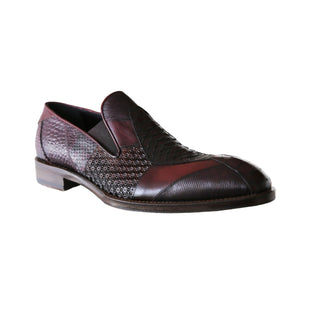 Jo Ghost 4992 Men's Shoes Burgundy Multi Texture Print Leather Loafers (JG5366)-AmbrogioShoes