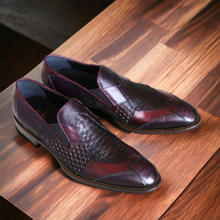 Jo Ghost 4992 Men's Shoes Burgundy Multi Texture Print Leather Loafers (JG5366)-AmbrogioShoes