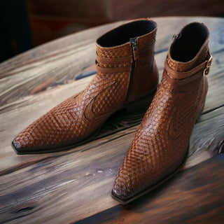 Jo Ghost 4996 Brown Multi Texture Print Leather Boots (JG5364)-AmbrogioShoes