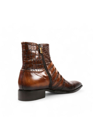 Jo Ghost 5225 Two-Tone Brown Crocodile Embossed / Calf-Skin Leather Multi-Buckle Ankle Boots (JG5358)