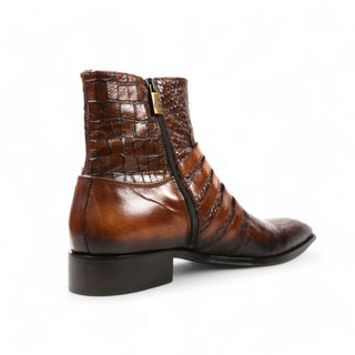 Jo Ghost 5225 Two-Tone Brown Crocodile Print / Calf-Skin Leather Multi-Buckle Ankle Boots (JG5358)-AmbrogioShoes