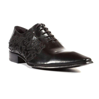 Jo Ghost Men's Designer Shoes Parma Doc Col Nero Embroidered Black Leather Oxfords (JG2201)-AmbrogioShoes