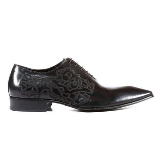 Jo Ghost Men's Designer Shoes Parma Doc Col Nero Embroidered Black Leather Oxfords (JG2201)-AmbrogioShoes