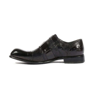 Jo Ghost Men's Italian Designer Shoes Diver Reptilis Nero Monkstrap Loafers(JG5118)-AmbrogioShoes