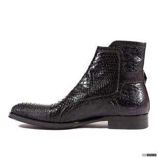 Jo Ghost Men's Italian Zampa Struzzo Crust Black Boots (JG4049)-AmbrogioShoes