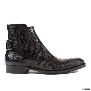 Jo Ghost Men's Italian Zampa Struzzo Crust Black Boots (JG4049)-AmbrogioShoes