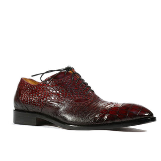 Jo Ghost Men's Shoes Burgundy Alligator Print / Calf-Skin Leather Oxfords 2025 (JG5206)-AmbrogioShoes