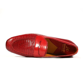 Jo Ghost Men's Shoes Red Teju Lizard Print / Calf-Skin Leather Loafers 2043BIS (JG5202)-AmbrogioShoes