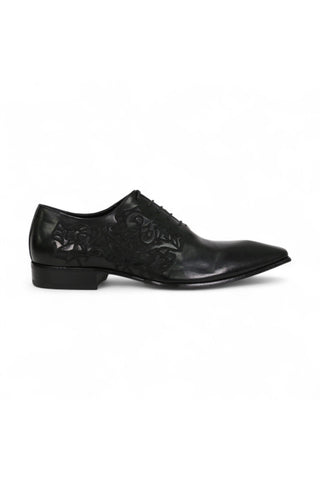 Jo Ghost Men's Designer Shoes Parma Doc Col Nero Embroidered Leather Oxfords (JG2201)