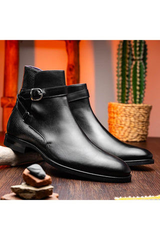 Jodphur Leather Boot - Black-Dellamoda