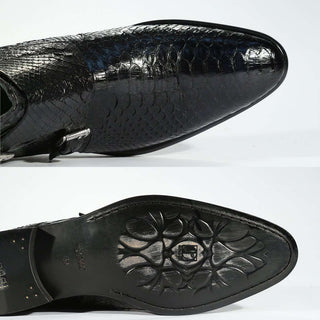 Joghost 1132 Mens Snakeskin Pellame Pitone Crust Black Boots (JG5151-AmbrogioShoes