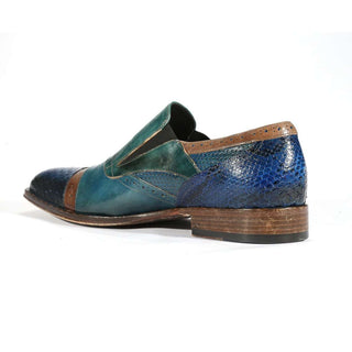 Joghost 4292 Mens Hand Painted Leather And SnakeSkin Pellame Pitone Crust Blue Loafers (JG5155)-AmbrogioShoes