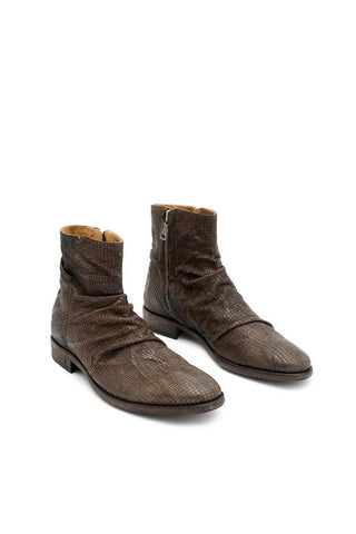 John Varvatos Morrison Lead Brown Stamped Sheep Leather Sharpei Boots (JV1005)