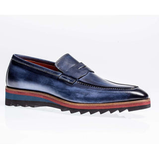 Jose Real Men's Shoes Amberes Sport Deep Blue Calf-skin Leather Loafers H605 (RE2103)-AmbrogioShoes