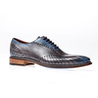 Jose Real Men's Italian Antracite Gray / Cobalt Celeste Calf-Skin Leather Oxfords R2308 (RE2213)-AmbrogioShoes
