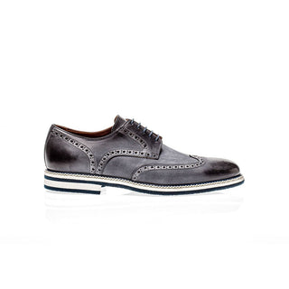 Jose Real Men's Italian Antracite Gray Nubuck Calf-Skin Leather Wing-tip Oxfords I166 (RE2211)-AmbrogioShoes