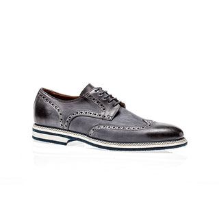 Jose Real Men's Italian Antracite Gray Nubuck Calf-Skin Leather Wing-tip Oxfords I166 (RE2211)-AmbrogioShoes