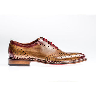 Jose Real Men's Italian Cuoio Brown / Burgundy Calf-Skin Leather Oxfords R2308 (RE2214)-AmbrogioShoes
