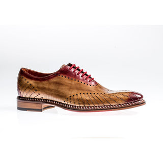 Jose Real Men's Italian Cuoio Brown / Burgundy Calf-Skin Leather Oxfords R2308 (RE2214)-AmbrogioShoes