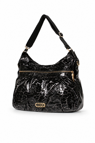 Just Cavalli Bag Black Coated Canvas Double Handled shopper Animal Embossed (JC166)