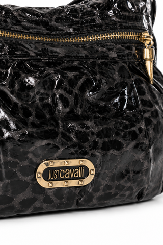 Just Cavalli Bag Black Coated Canvas Double Handled shopper Animal Embossed (JC166)
