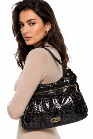 Just Cavalli Bag Black Coated Canvas Double Handled shopper Animal Print (JC166)
