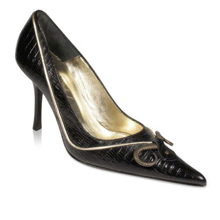 Just Cavalli Shoes High-Heel Black Leather Embossed Lizard Skin Pumps (JC1506)-AmbrogioShoes