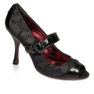 Just Cavalli Shoes High-Heel Black Logo w/ Patent Leather Alligator Print Sandals (JC1517)-AmbrogioShoes
