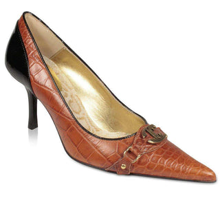Just Cavalli Shoes High-Heel Brown Embossed Alligator Leather Pumps (JC1505)-AmbrogioShoes