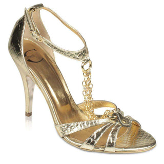 Just Cavalli Shoes Metallic Gold Leather Alligator Print w/ Buckle Strap Sandals (JC1515)-AmbrogioShoes