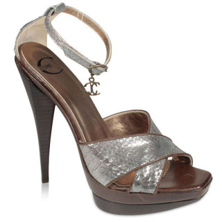 Just Cavalli Shoes Metallic Silver Snake Skin Platform Sandals (JC1518)-AmbrogioShoes