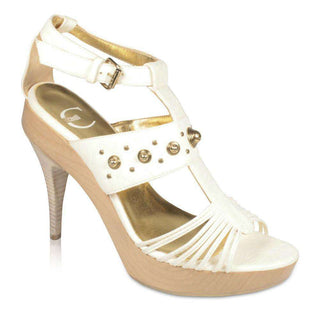 Just Cavalli Shoes White Leather and Wood Sandals w/ Buckle Strap Sandals (JC1514)-AmbrogioShoes