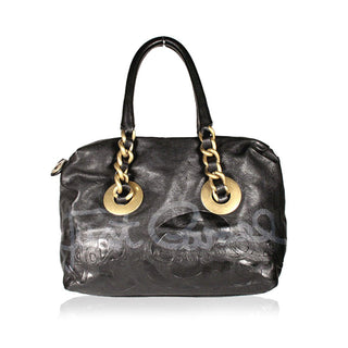 Just Cavalli Handbag Black Leather Small Satchel w/Graffiti Logo (JC162)-AmbrogioShoes
