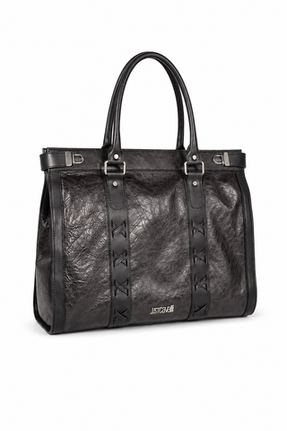 Just Cavalli Handbag Black Leather Tote Bag Shopper (JC180)