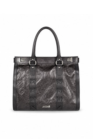Just Cavalli Handbag Black Leather Tote Bag Shopper (JC180)