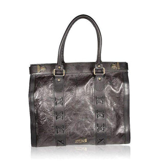 Just Cavalli Handbag Black Leather Tote Bag Shopper (JC180)-AmbrogioShoes