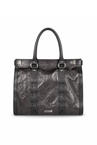 Just Cavalli Handbag Black Leather Tote Bag Shopper (JC180)