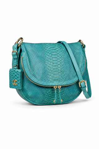 Just Cavalli Handbag Sling/Messenger Snake Print Turquoise (JC195)