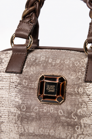 Just Cavalli Satchel Beige & Brown Lizard Skin Embossed Women's Handbag (JC190)